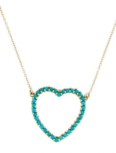 Pre-owned Jennifer Meyer 18k Turquoise Open Heart Pendant Necklace, 17" In Multi