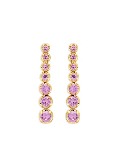 JENNIFER MEYER 18K YELLOW GOLD GRADUATED PINK SAPPHIRE TENNIS STUD EARRINGS