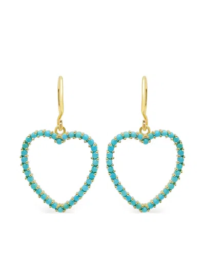 Jennifer Meyer 18k Yellow Gold Open Heart Turquoise Earrings In Multi