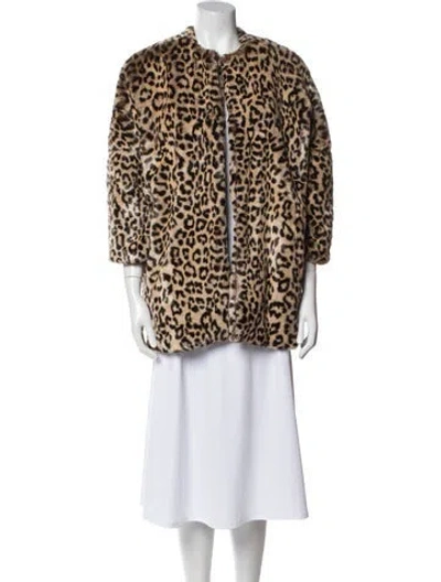 Pre-owned Jennifer Meyer Faux Fur Animal Print Faux Fur Coat In Brown