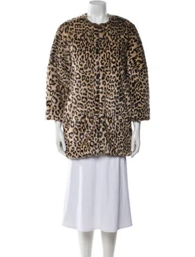 Pre-owned Jennifer Meyer Faux Fur Animal Print Faux Fur Coat In Neutral