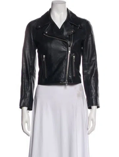 Pre-owned Jennifer Meyer Lamb Leather Biker Jacket In Black