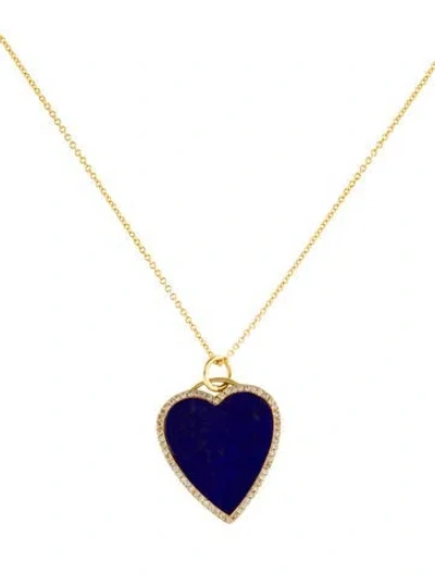 Pre-owned Jennifer Meyer Lapis Lazuli Inlay Heart & Diamond Pendant Necklace, 18" In Multi