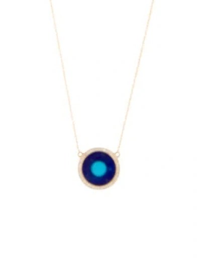 Pre-owned Jennifer Meyer Lapis Lazuli, Turquoise & Diamond Evil Eye Pendant Necklace, 16.75" In Multi