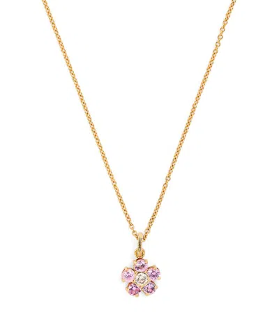 Jennifer Meyer Large Yellow Gold, Pink Sapphire And Diamond Flower Necklace