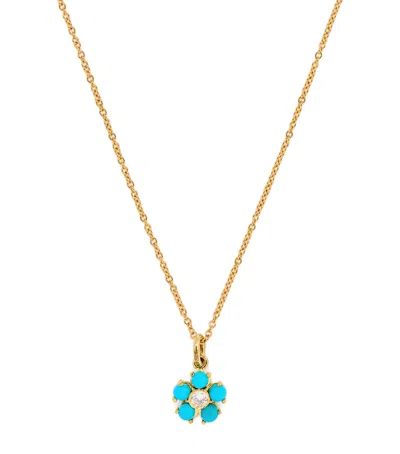 Jennifer Meyer Large Yellow Gold, Turquoise And Diamond Flower Necklace In Gray