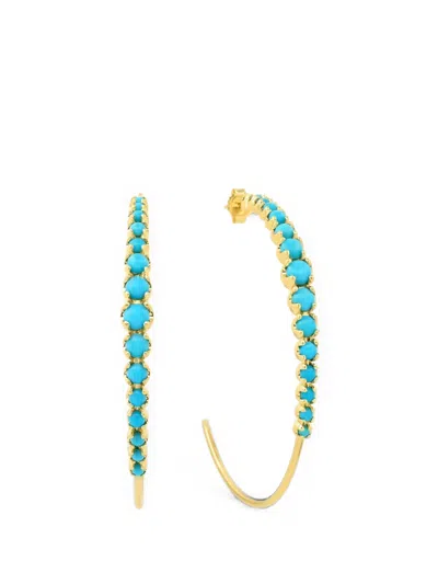 Jennifer Meyer Medium Graduated Turquoise Hoop Earrings In Gold