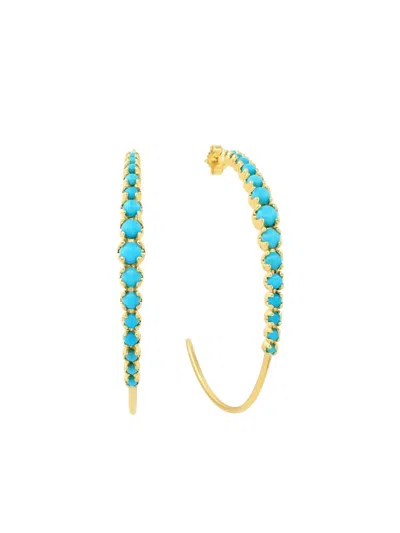 Jennifer Meyer Medium Turquoise Hoop Earrings In Gold