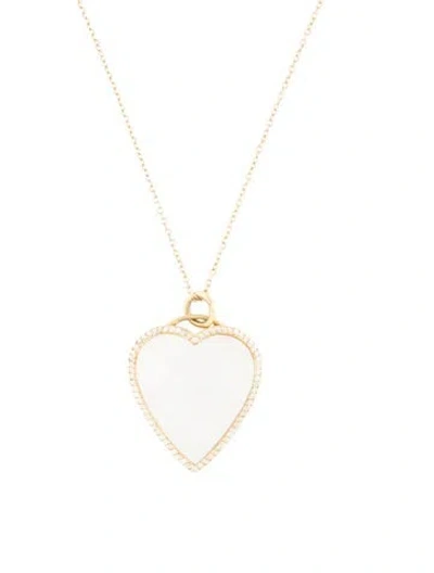 Pre-owned Jennifer Meyer Mother Of Pearl & Diamond Inlay Heart Necklace, 18" In White