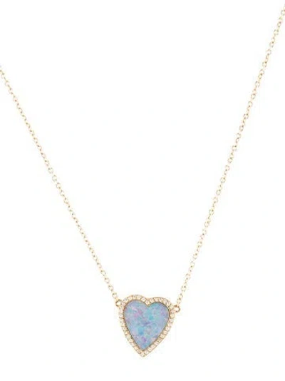 Pre-owned Jennifer Meyer Opal & Diamond Mini Heart Pendant Necklace, 16" In Multi
