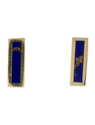 Pre-owned Jennifer Meyer Resin Inlay Bar Stud Earrings In Blue