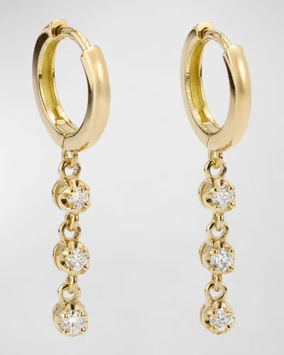 Jennifer Meyer Small Huggie Earrings With 3 Illusion Set Diamond Drops In Gold