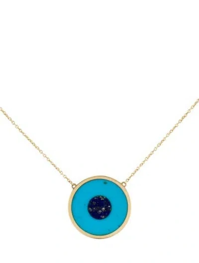 Pre-owned Jennifer Meyer Turquoise & Lapis Lazuli Evill Eye Pendant Necklace, 17" In Multi
