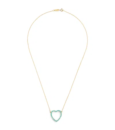 Jennifer Meyer Yellow Gold And Turquoise Open Heart Necklace