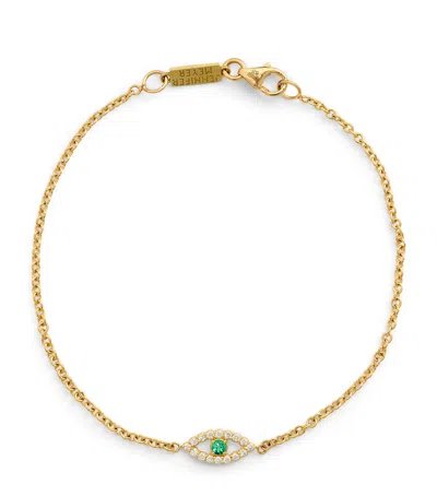 Jennifer Meyer Yellow Gold, Diamond And Emerald Evil Eye Bracelet