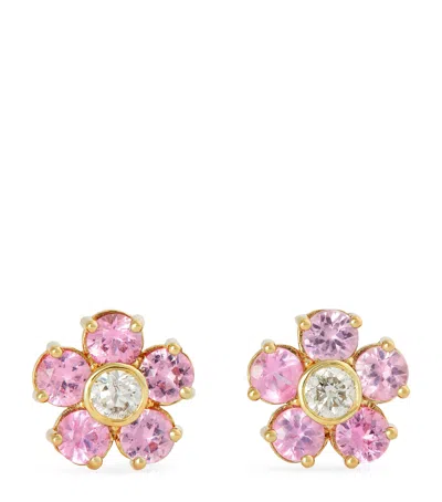 Jennifer Meyer Yellow Gold, Diamond And Pink Sapphire Flower Stud Earrings