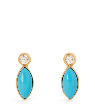 Jennifer Meyer Yellow Gold, Diamond And Turquoise Marquise Earrings