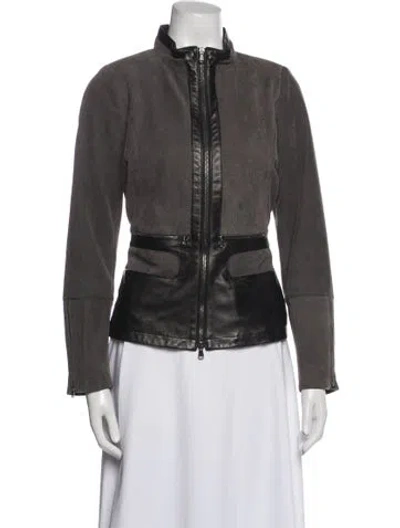Pre-owned Jennifer Tattanelli Leather Biker Jacket In Gray