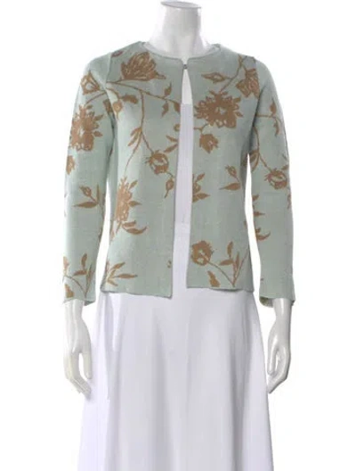 Pre-owned Jennifer Tattanelli Linen Printed Sweater In Green