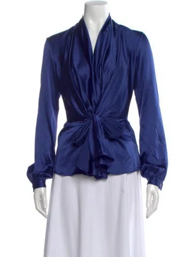 Pre-owned Jennifer Tattanelli Silk V-neck Blouse In Blue