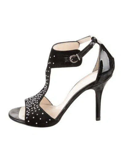 Pre-owned Jennifer Tattanelli Suede T-strap Sandals In Black