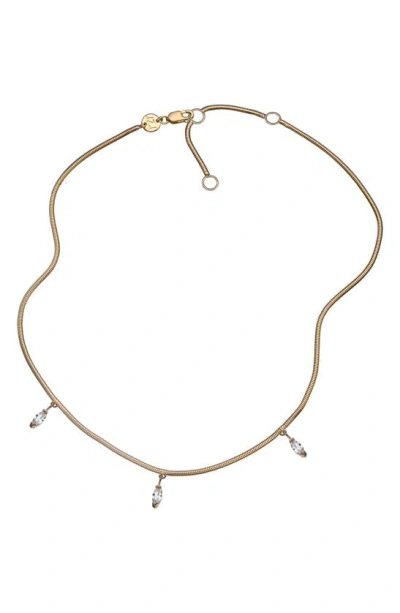 Jennifer Zeuner Bella White Sapphire Station Necklace In 14k Yellow Gold Plated Silver