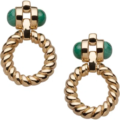 Jennifer Zeuner Davis Malachite Hoop Drop Earrings In Gold