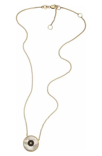 Jennifer Zeuner Dina Round Diamond & Stone Pendant Necklace In Gold Vermeil/mother Of Pearl