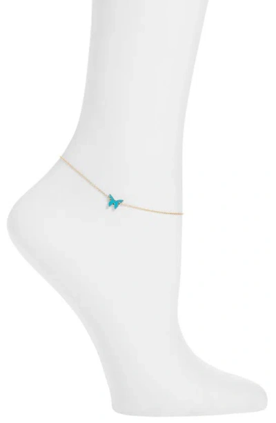 Jennifer Zeuner Mariah Butterfly Anklet In Yellow Gold/turquoise