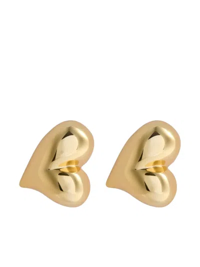 Jenny Bird Art Heart Button Earrings In Gold