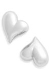 Jenny Bird Art Heart Button Stud Earrings In High Polish Silver