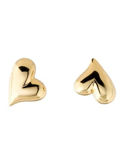 Pre-owned Jenny Bird Art Heart Button Stud Earrings In Multi