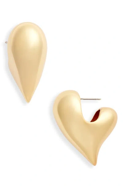 Jenny Bird Art Heart Puffy Stud Earrings In High Polish Gold