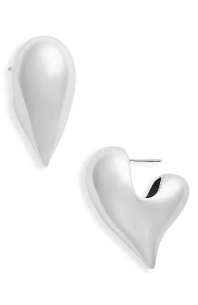 Jenny Bird Art Heart Puffy Stud Earrings In High Polish Silver
