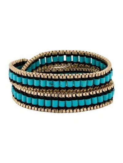 Pre-owned Jenny Bird Bead & Leather Gypset Triple Wrap Bracelet In Multi