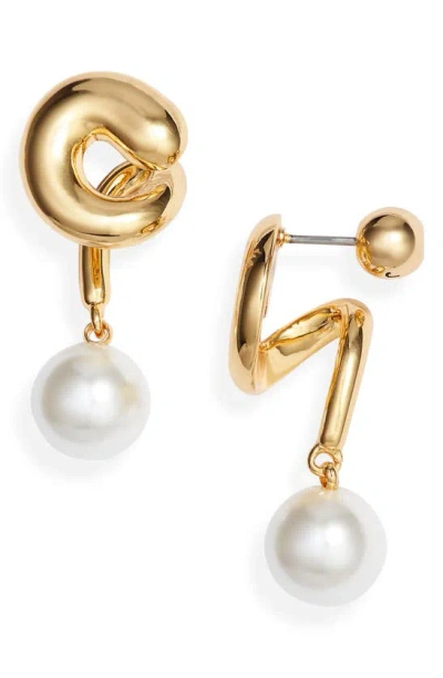 Jenny Bird Daphne Imitation Pearl Drop Earrings In High Polish Gold