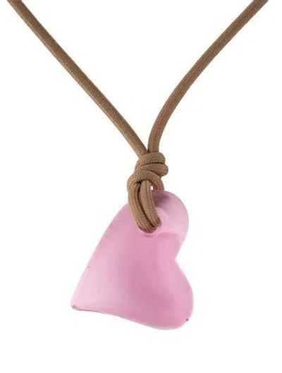 Pre-owned Jenny Bird Glass Art Heart On A String Pendant Necklace, 32" In Pink
