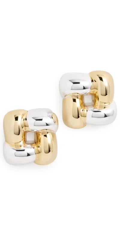 Jenny Bird Medium Woven Square Earrings Two-tone