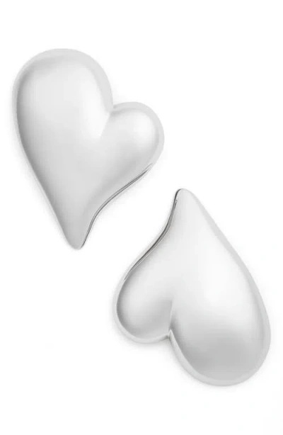 Jenny Bird Mega Art Heart Button Drop Earrings In High Polish Silver