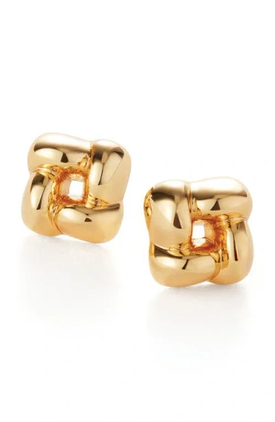 Jenny Bird Medium Woven Square Stud Earrings In Orange