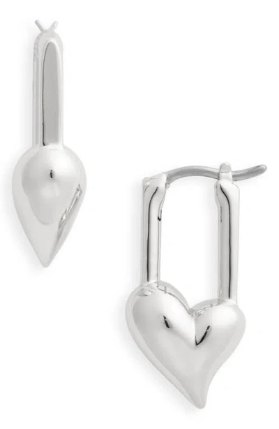 Jenny Bird Padlock Heart Huggie Hoop Earrings In High Polish Silver