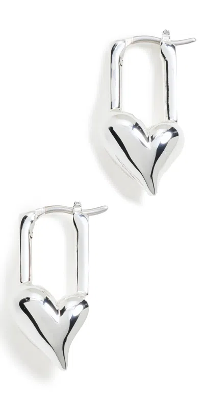 Jenny Bird Padlock Heart Huggies High Polish Silver