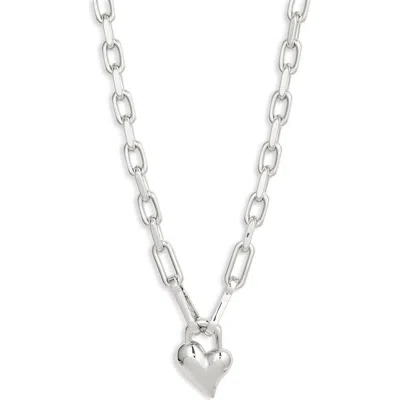 Jenny Bird Padlock Heart Pendant Chain Necklace In High Polish Silver