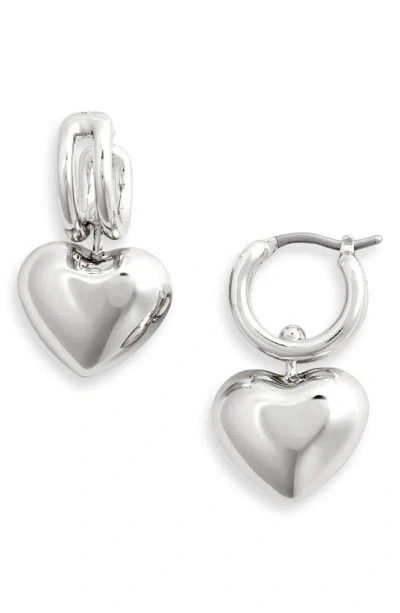 Jenny Bird Puffy Heart Drop Earrings In High Polish Silver