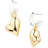 Jenny Bird Puffy Heart Drop Huggie Hoop Earrings