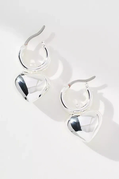 Jenny Bird Puffy Heart Huggie Earrings In Silver