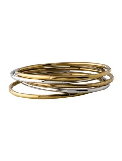 Pre-owned Jenny Bird Set Of 5 Two-tone Dane Bangle Bracelets, 7.25" In Multi