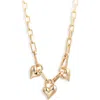Jenny Bird Triple Padlock Heart Pendant Chain Necklace In High Polish Gold