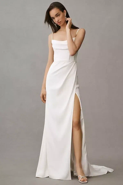 Jenny By Jenny Yoo Libby Off-the-shoulder Draped Crepe Wedding Gown In Pattern