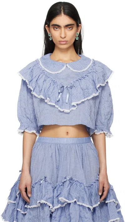 Jenny Fax Blue Short Cotton Blouse